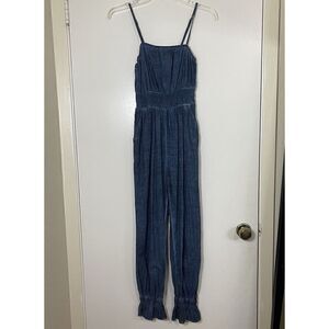 ANTHROPOLOGIE Amadi claire smocked-waist blue washed sleeveless jumpsuit XS